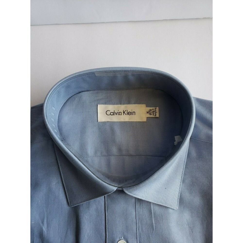 Calvin Klein Designer's Men's Long Sleeve Blue Dress Shirt 16" 34" x 35" NEW - Picture 4 of 11